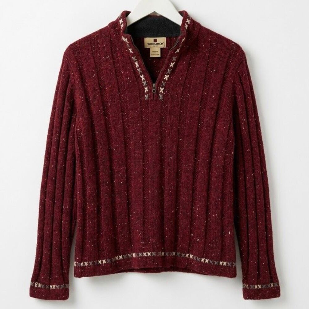 Woolrich Ruby Heather Quarter-Zip Sweater - Size L - Wool Blend warm winter weat